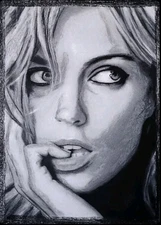 Woman Portrait Modern Art Oil Chalk On A4 Paper Painting Picture, Modern Art