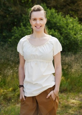 Medieval Natural Short Sleeve Blouse - Cotton, Lace & Ruched for LARP