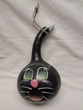 Hand Painted Black Cat Hanging Gourd Birdhouse