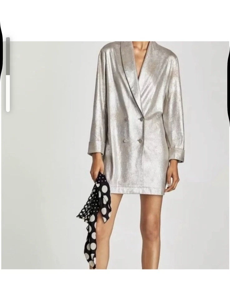 zara silver sequin tuxedo dress ZARA SILVER SEQUIN TUXEDO METALLIC BLAZER MINI DRESS 2495/560