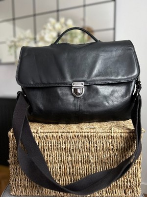 ZARA Messenger Bag / Schwarz Leder Aktentasche Schultertasche Arbeitstasche