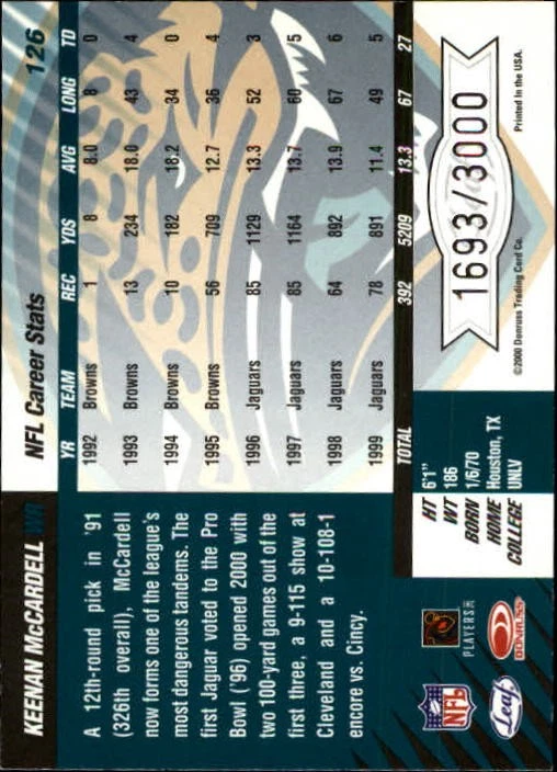 2000 Leaf Limited #126 Keenan McCardell/3000 - FB - Image 2 of 2