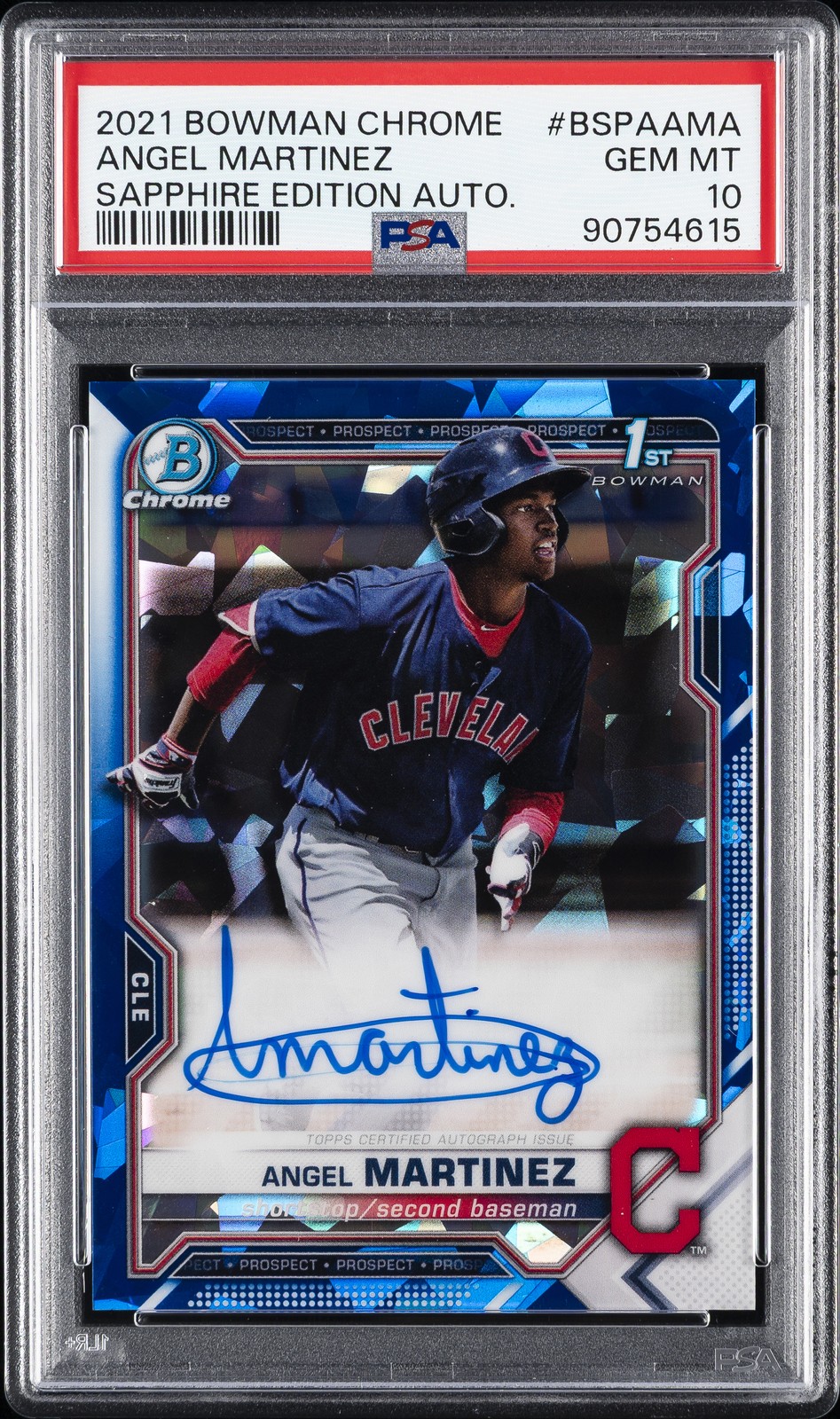 2021 BOWMAN CHROME SAPPHIRE ED AUTOS #BSPAAMA ANGEL MARTINEZ PSA 10 AUTO