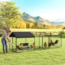 Large Metal Chicken Coop, Chicken Run with Waterproof  Anti-UV Cover