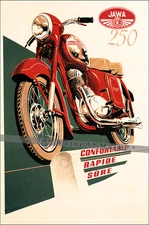 Vintage Jawa 250 Motorcycle Czech Bike Vintage Poster Print Retro Style Wall Art