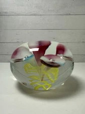 Vintage Large Signed Moretti (Attr) Murano Art Glass Paperweight Floral Design