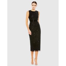 Mac Duggal 93758 Black Beaded Sequin Sleeveless Column Gown Dress Size 0 NWT