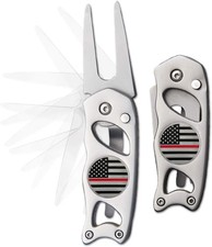 Thin Red Line Golf Divot Tool, 2 Markers, Stainless Steel, USA Made