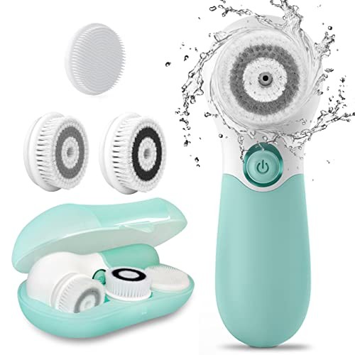 Facial Cleansing Brush Electric Facial Exfoliating Massage Brush with 3 Green - Picture 2 of 7