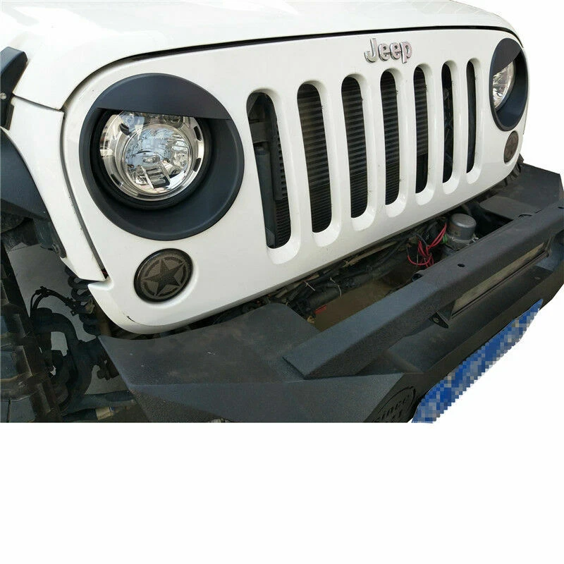 Cubierta de faro biseles ABS negros ojos enojados 2 piezas para Jeep Wrangler JK 2007-2015 Foto 3 de 4