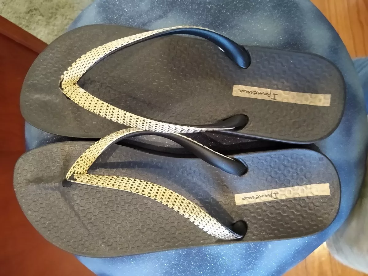 Noodlottig Kwik Demonstreer Ipanema Black with Gold Trim Flip Flops Grendene Sz 8~Made in Brazil~NEW  W/O TAG | eBay