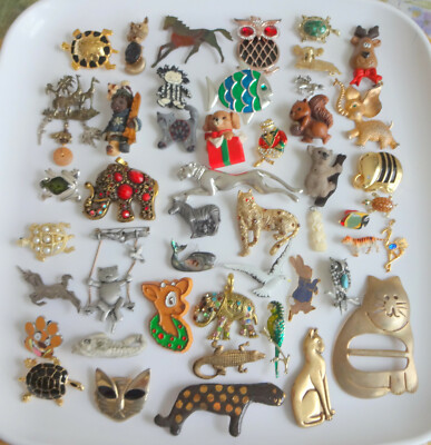 Vtg ANIMAL Birds Rhinestone Enamel Brooch Pin Elephant Frog Jewelry Lot