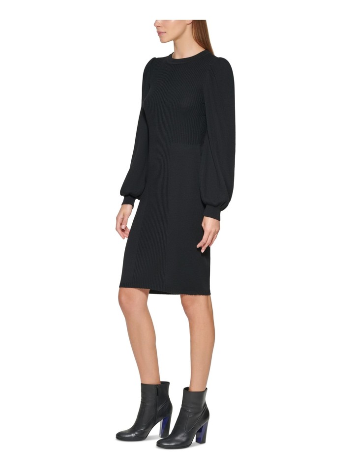 CALVIN KLEIN Womens Black Long Sleeve Above The Knee Evening Sweater