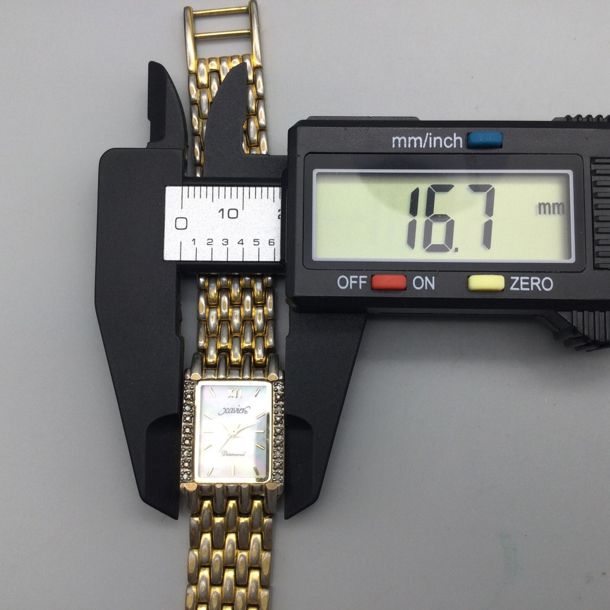 Xavier Diamond Tank Watch Women 17mm Gold Tone MOP Dial New