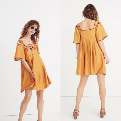 Madewell Embroidered Square Neck Mini Dress Size S NWT | eBay