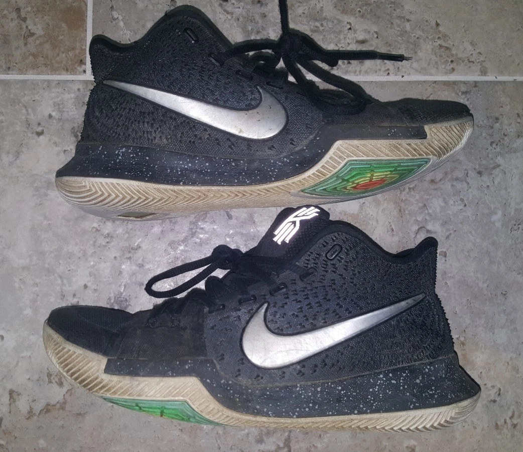 Kyrie 3 top black white green