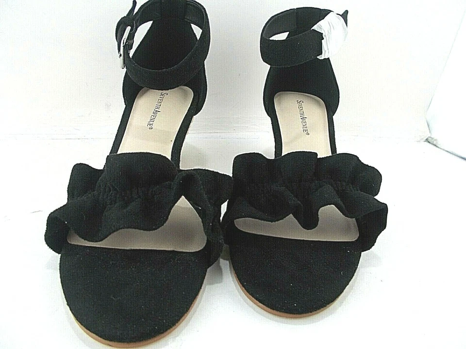 Seventh Avenue Mujer Volantes Puntera 2 Pulgadas Cuña Sandalia Talla 6.5 M Negro NUEVO Foto 3 de 4