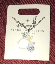 Disney Parks Minnie Mouse Ears Headband Necklace Iridescent White NWT HTF