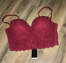 Crown Jewels Bustier Bra Crop Top Hand Decorated-RED Sequins Beads Medium NWT