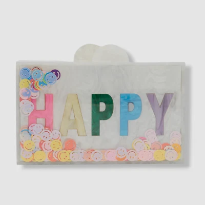 $84 Bari Lynn Kids Girl's White Happy Shake Confetti Acrylic Clutch Bag