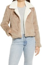 NWT BLANKNYC Feel The Love Faux Fur Jacket - Taupe / White - XS