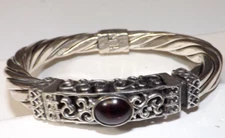 HEAVY Hinged Cable Sterling Silver Twist Bangle BRACELET Red Garnet Samuel B ?