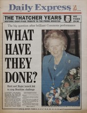 DAILY EXPRESS NEWSPAPER 23 NOV 1990 . PRIME MINISTER MARGARET THATCHER RESIGNS