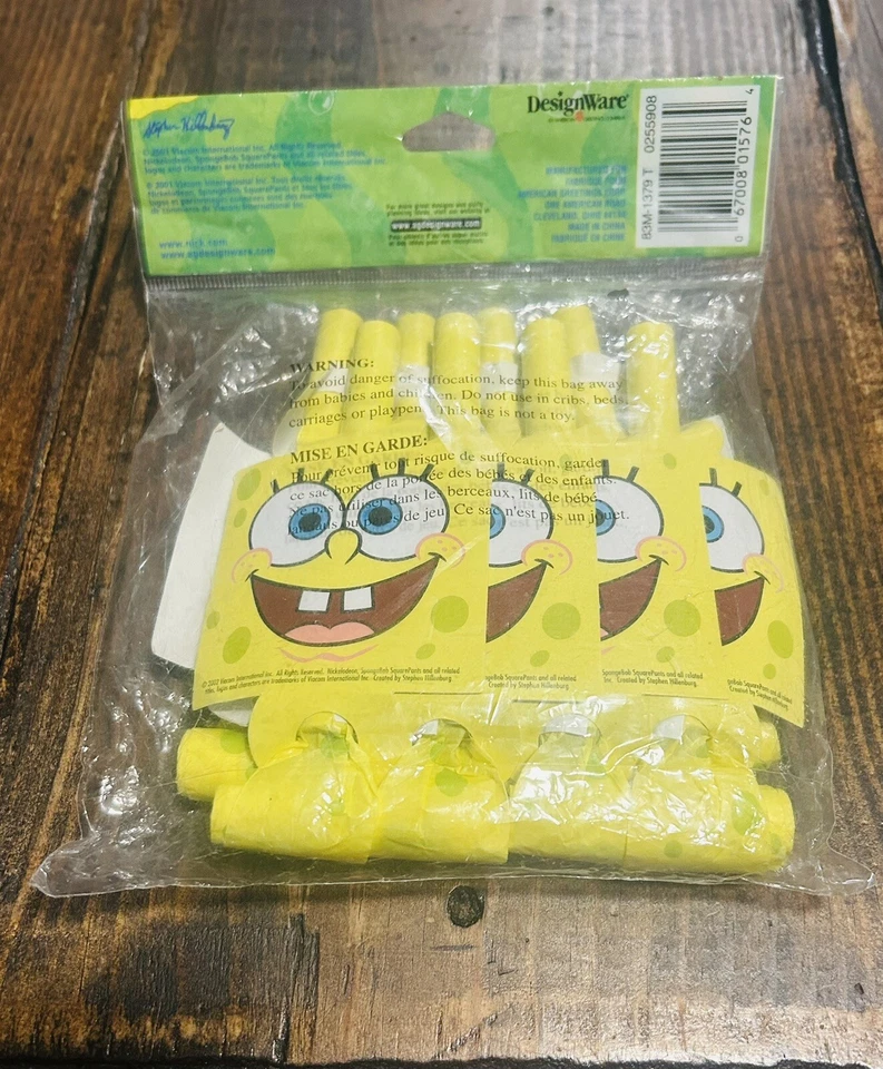 SpongeBob SquarePants Yellow Paper Birthday Party Blowouts 8 Pcs 3Y+ NWT - Image 2 of 2