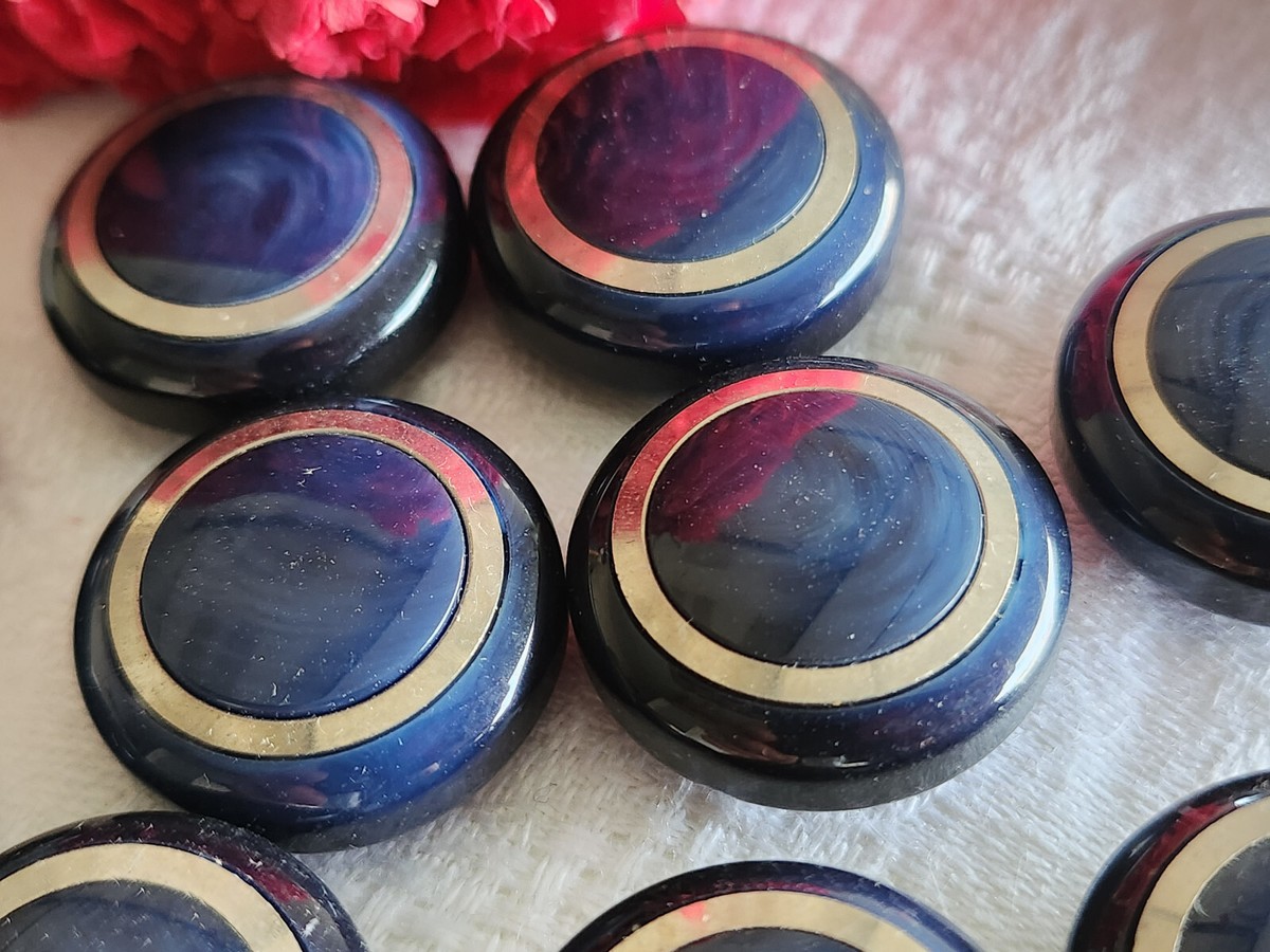 Lot De 9 Boutons Vintage Bombés Gris Effet Corne - Diamètre 22 Mm - Occasion - Réf. 5425