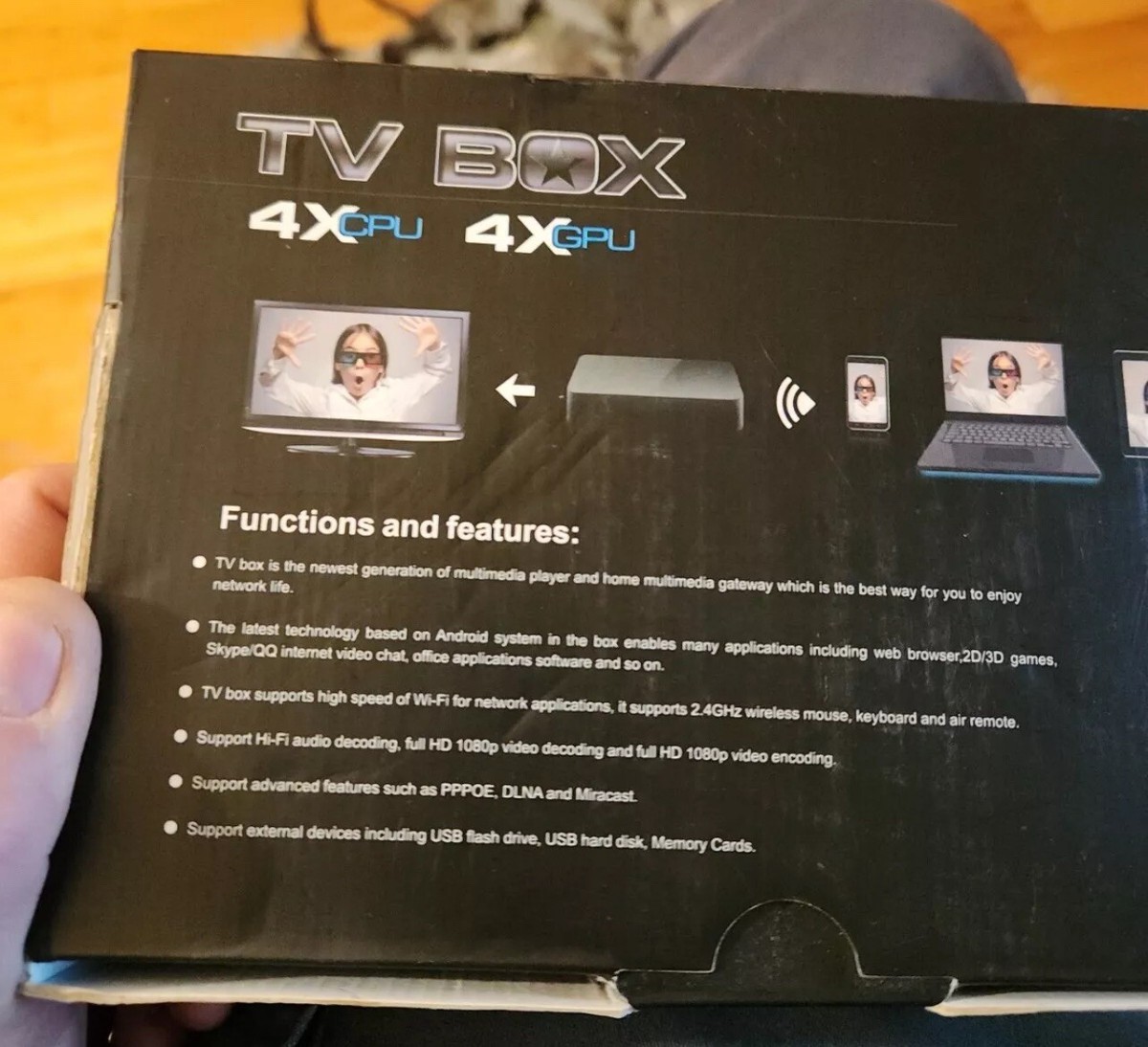 MXQ Android TV Box Internet TV 4x CPU 4x GPU H.264 H.265 1080P