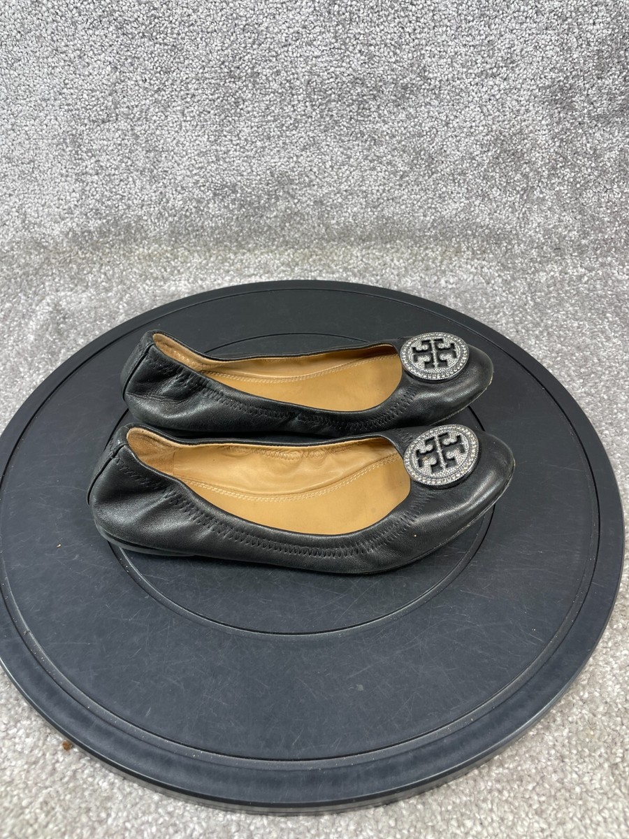 Tory Burch Flats Womens Size M Liana Ballet Black Leather Slip