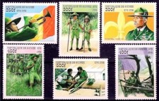 Guinée 1998 Scouts Baden-Powell Drapeaux Trompette Musique Canoë Rouge Croix