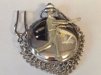 Baseball Player GT14 Pewter on a Silver Pocket Watch Quartz fob
