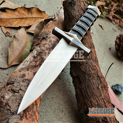 11'' ASSASSIN DAGGER Medieval Knights Fixed Blade Double Edged Knife w/ Chain