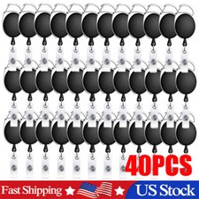 40X Plain Black Retractable Carabiners  Belt Clip Key Badge Ring Reel Functional