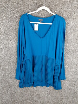 The Limited Pleat Bottom Blouse Womens 3X Plus Bright Blue Long Sleeve Knit NWT