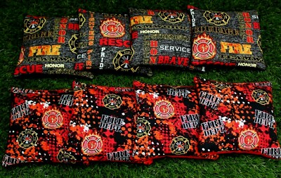 Cornhole Bean Bags Set of 8 ACA Regulation Bags FIRE DEPT FIRE RESCUE