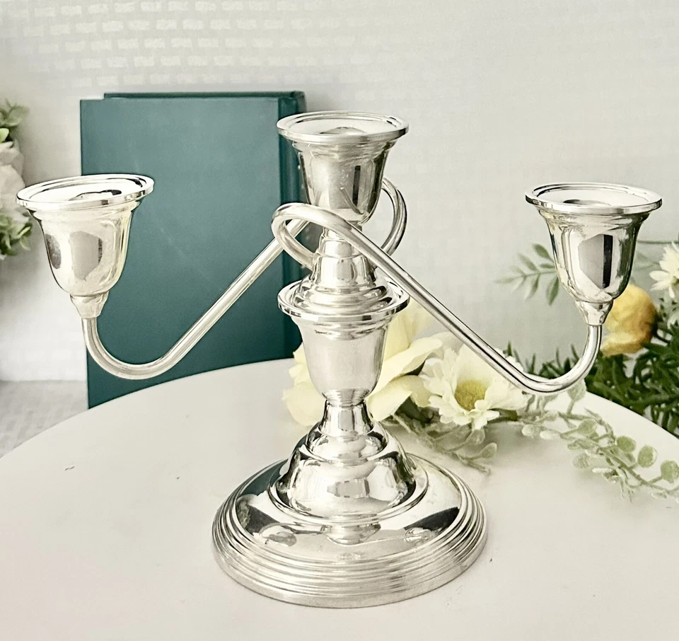 Candelabro de plata esterlina Wm Rogers 3 brazos candelabro de plata esterlina vintage Foto 2 de 4
