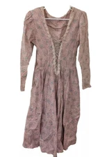Gunne Sax Vintage Dress Pink Floral Long Sleeve Size 7 Rare Cottage Core  2D