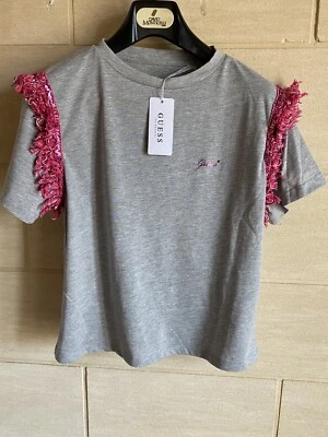 Neuf T shirt guess gris strass manches Franges Sequins Hipanema Taille S 36 Rose - Photo 1/4