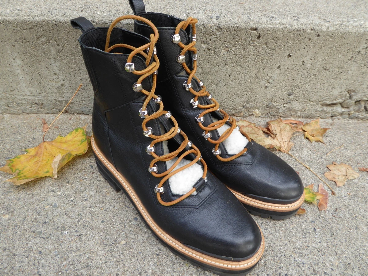 Marc Fisher W 8M Lizzie Black Leather Sheepkin Lugsole Ankle