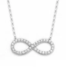 Infinity Charm Pendant Forever Figure 8 Symbol Sterling Silver CZ Necklace J12
