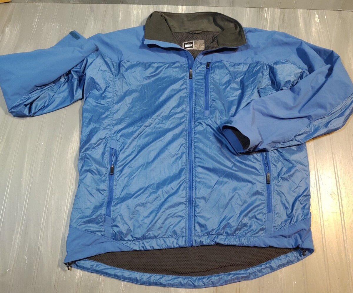 REI Jacket Mens Large Blue Lined Windbreaker Jacket Coat Full Zip