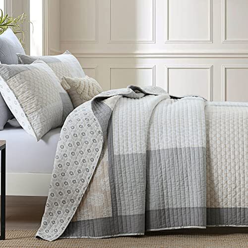 Quilt Set Queen Size 100 Cotton Queen Queen (90"x98") Moonbeam/Grey