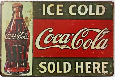 TIN SIGN 8x12 Coke bottle Coca Cola ice cold sold snack bar kitchen store A94