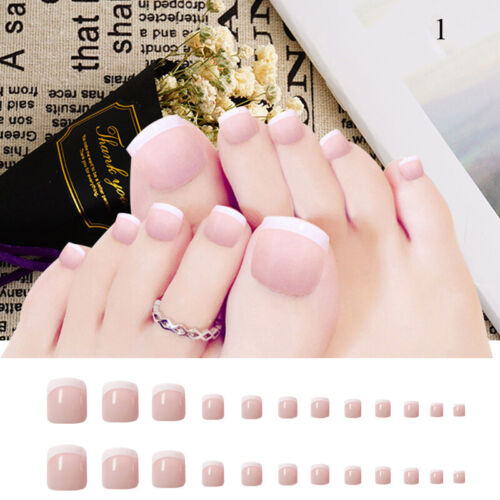 24PCS False Toe Nails French Press On Toenails Short Artificial Full Cover Dec ↖ - Picture 4 of 15