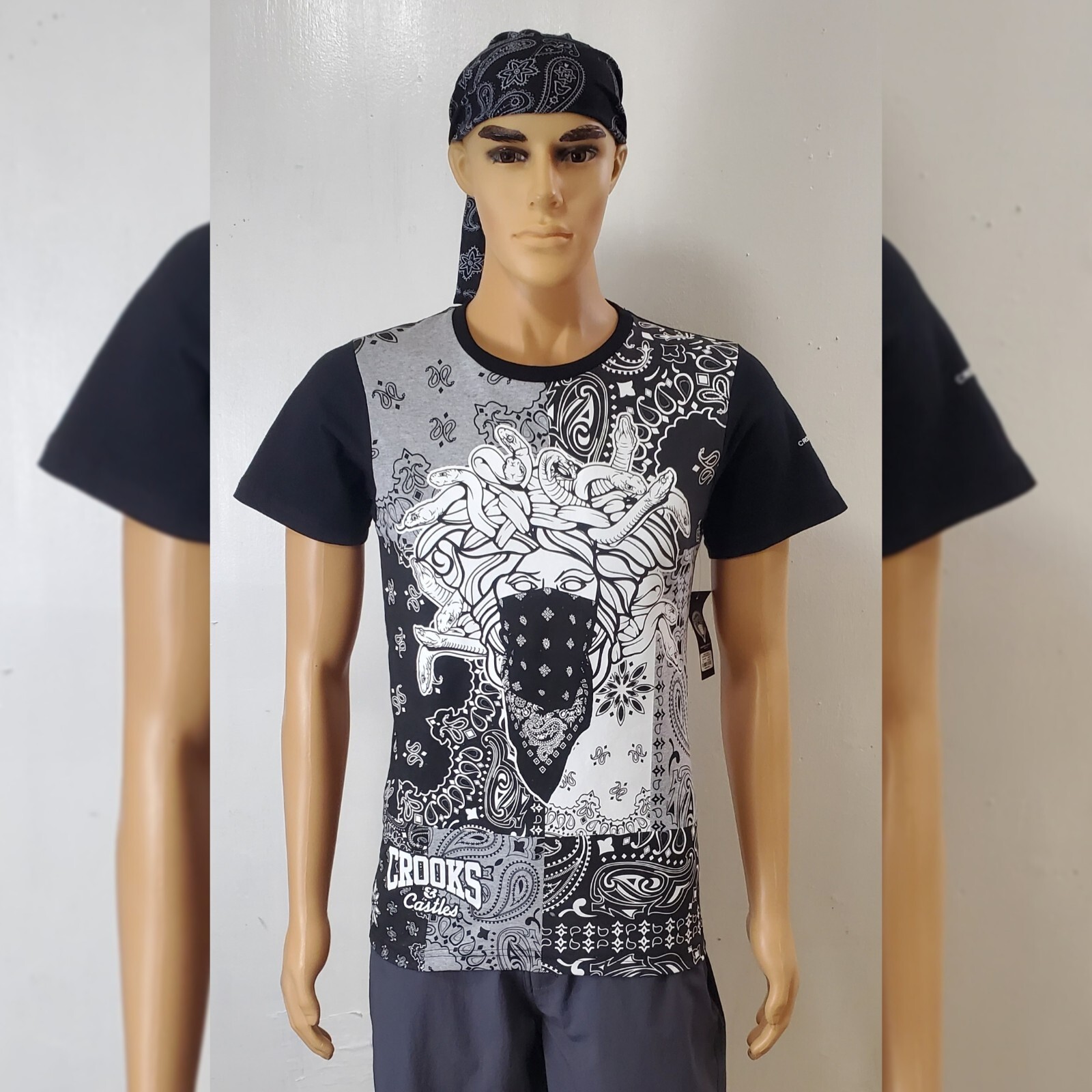 CROOKS & CASTLES CHOP SHOP CROOKS MEDUSA TEE SHORT SLEEVE SIZE XL BLACK