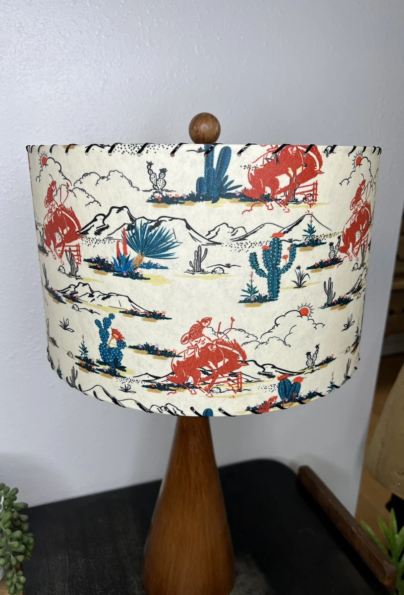 Mid Century Modern Vintage Style Fiberglass Lamp Shade Cowboy Horse Rodeo Cactus