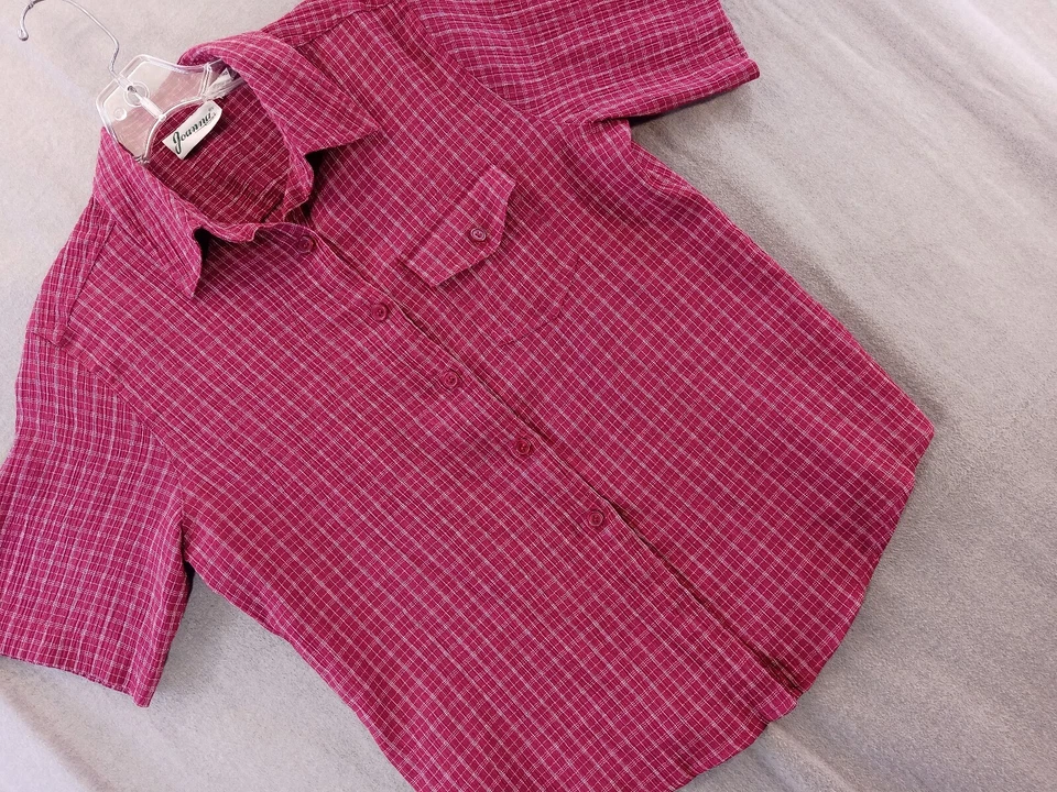 Joanna shirt Women medium Raspberry Pink blouse Short Sleeve button up Dart - Image 2 of 4