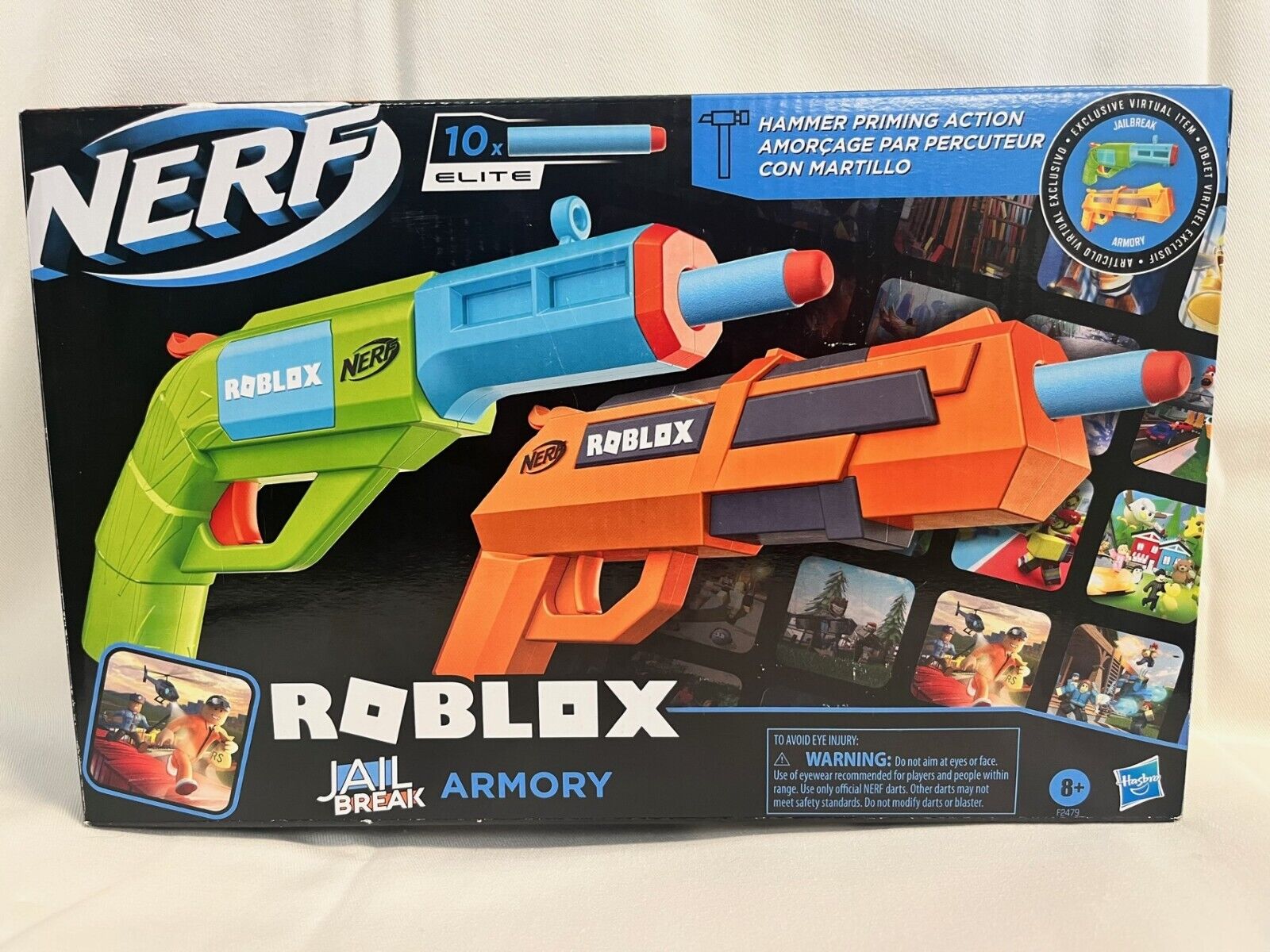  NERF Roblox Jailbreak: Armory, Includes 2 Hammer-Action  Blasters, 10 Elite Darts, Code to Unlock in-Game Virtual Item : Toys & Games